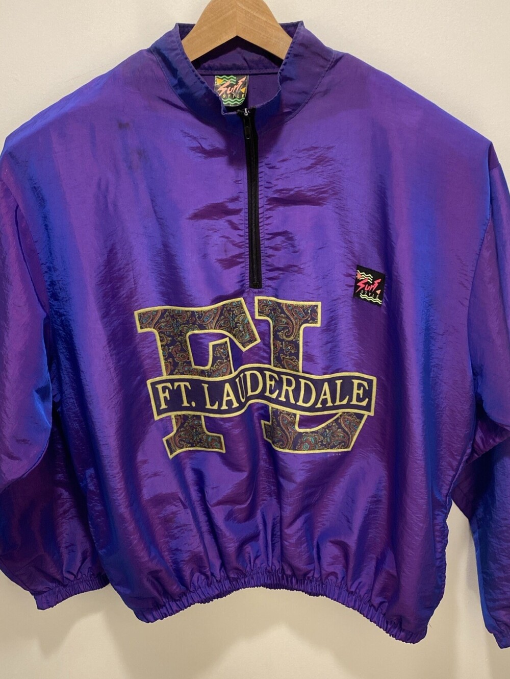 Vintage - 1980s - Surf Style - Iridescent Purple Windbreaker - Fort Lauderdale